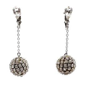 ART DECO CRYSTAL BALL AND CHAIN STERLING EAR CLIPS, CIRCA 1920’S